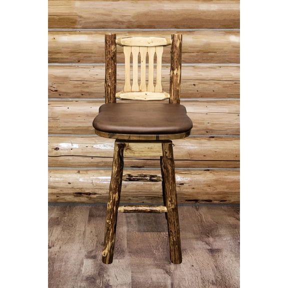 Glacier Country Collection Barstool w/ Back & Swivel w/ Upholstered Seat, Saddle Pattern
