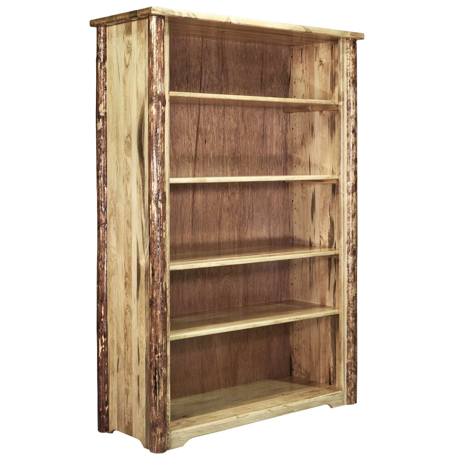 Rustic Pine Adjustable 4-Shelf Bookcase in Natural Finish