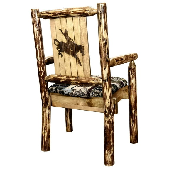Glacier Country Collection Captain's Chair, Woodland Upholstery w/ Laser Engraved Bronc Design