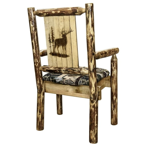 Glacier Country Collection Captain's Chair, Woodland Upholstery w/ Laser Engraved Elk Design