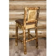 thumbnail image 1 of Glacier Country Collection Counter Height Barstool w/ Back - Saddle Upholstery, w/ Laser Engraved Bear Design, 1 of 11