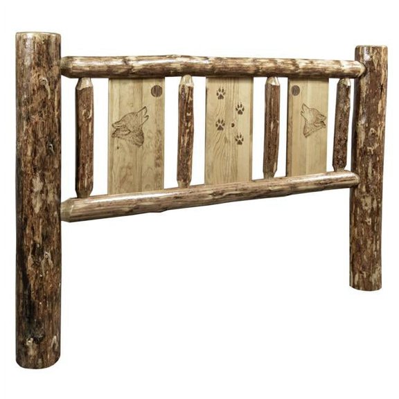 Glacier Country Collection Headboard with Laser Engraved Wolf Design - Queen Size