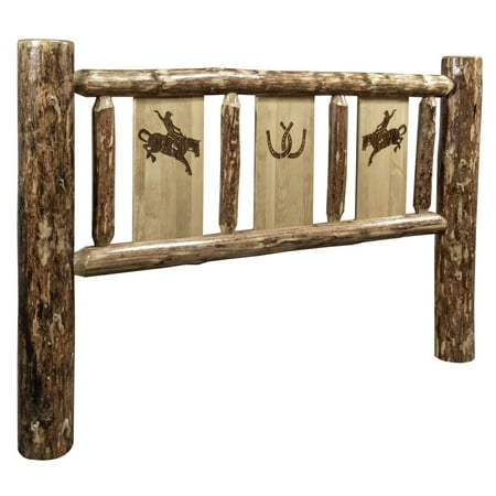 Glacier Country Collection King Headboard w/ Laser Engraved Bronc Design