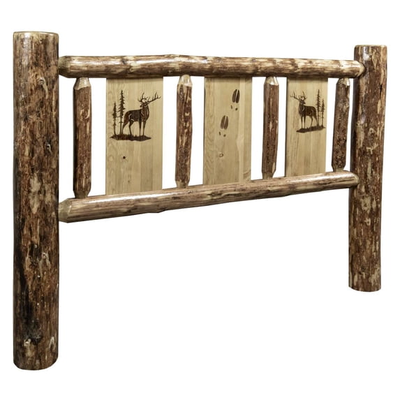 Glacier Country Collection King Headboard w/ Laser Engraved Elk Design