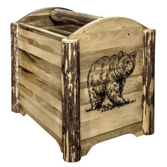Glacier Country Collection Magazine Rack with Laser Engraved Bear Design