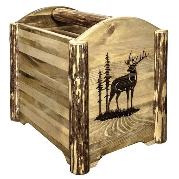 Glacier Country Collection Magazine Rack with Laser Engraved Elk Design