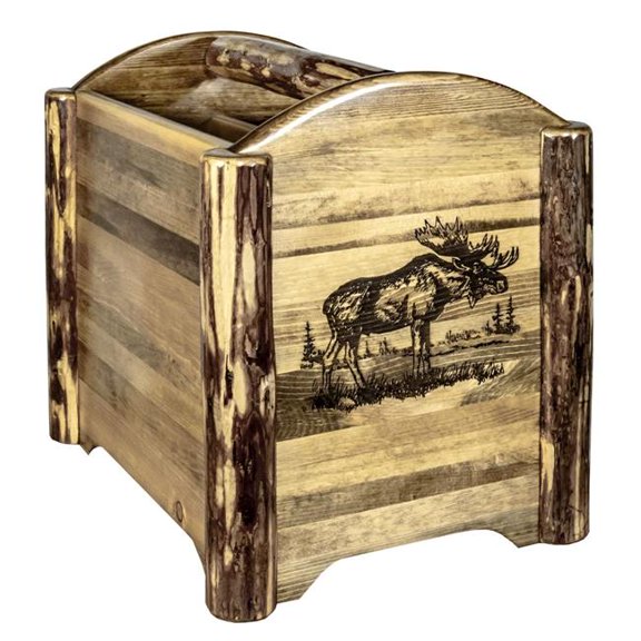 Glacier Country Collection Magazine Rack with Laser Engraved Moose Design