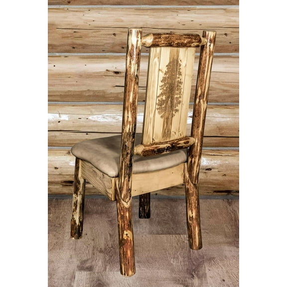 Glacier Country Collection Side Chair - Buckskin Upholstery, w/ Laser Engraved Pine Tree Design