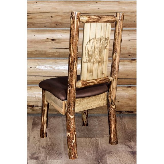 Glacier Country Collection Side Chair - Saddle Upholstery, w/ Laser Engraved Bear Design