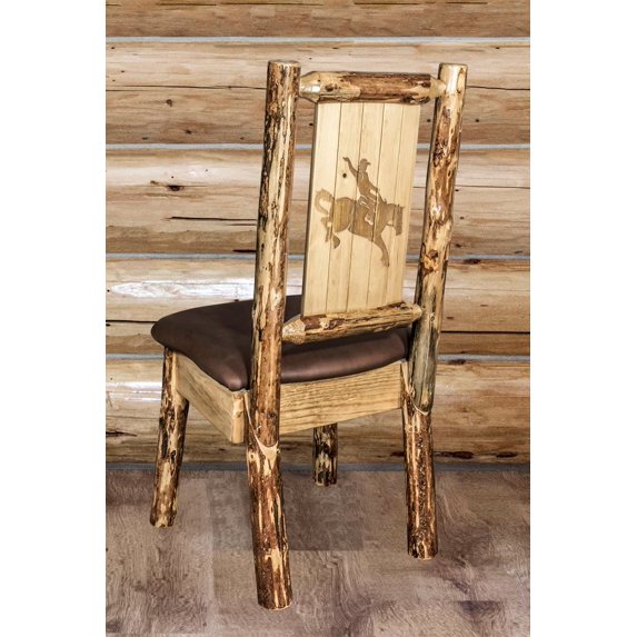 Glacier Country Collection Side Chair - Saddle Upholstery, w/ Laser Engraved Bronc Design