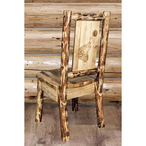 Glacier Country Collection Side Chair w/ Laser Engraved Wolf Design