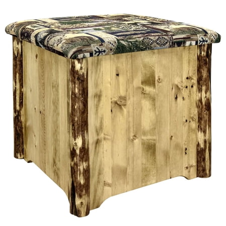 Glacier Country Collection Upholstered Ottoman w/ Storage, Woodland Upholstery