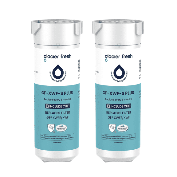 Glacier Fresh XWFE Water Filter(Built-in CHIP), Replacement for GE XWFE, XWF Refrigerator Water Filter, NSF/ANSI 53 Certification, 2 Pack