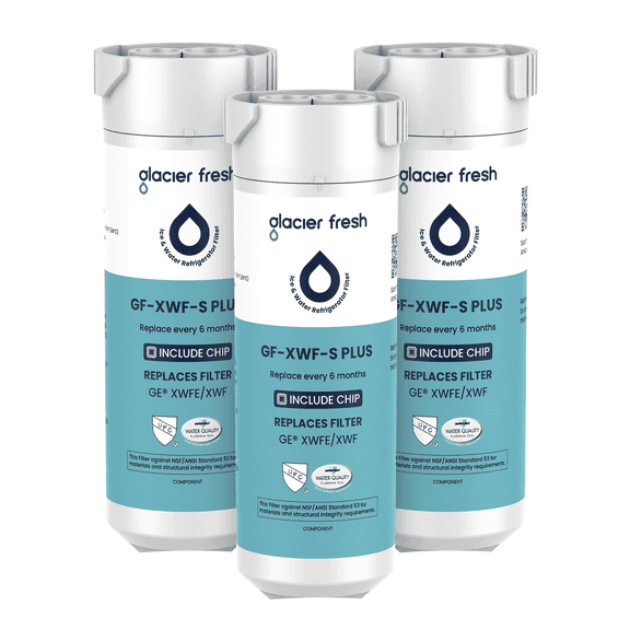 Glacier Fresh XWFE Water Filter(Built-in CHIP), Replacement for GE XWFE, XWF Refrigerator Water Filter, NSF/ANSI 53 Certification, 3 Pack