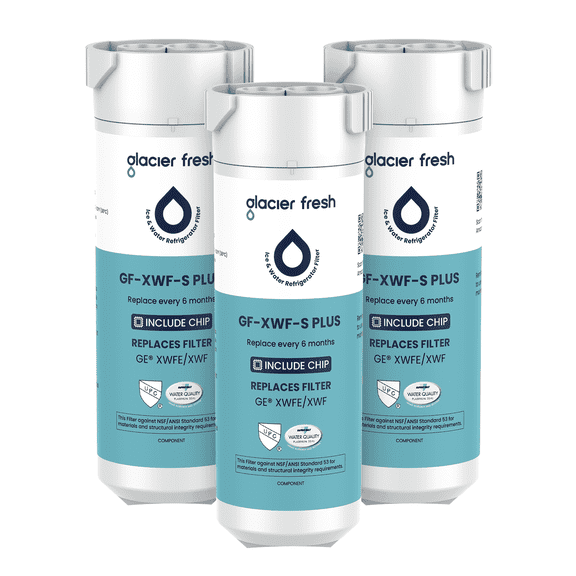 Glacier Fresh XWFE Water Filter(Built-in CHIP), Replacement for GE XWFE, XWF Refrigerator Water Filter, NSF/ANSI 53 Certification, 3 Pack