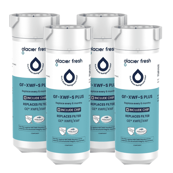 Glacier Fresh XWFE Water Filter(Built-in CHIP), Replacement for GE XWFE, XWF Refrigerator Water Filter, NSF/ANSI 53 Certification, 4 Pack