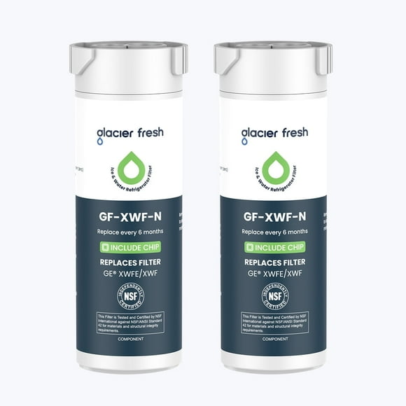 Glacier Fresh XWFE Water Filter, Replacement for GE XWFE, XWF Genuine Ge Refrigerator Compatible with GE French-Door - 2 Pack(with Chip)