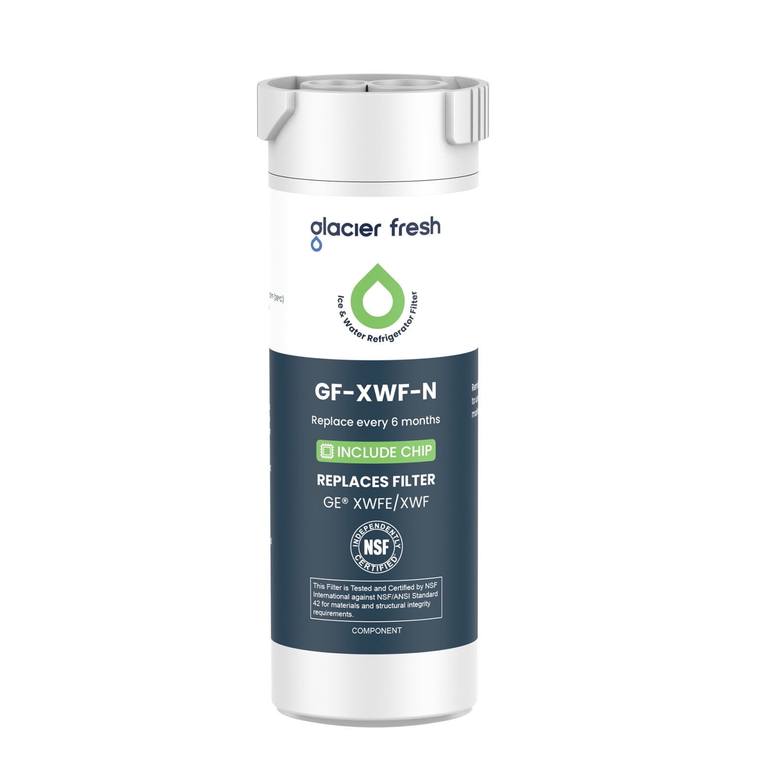 Glacier Fresh XWFE Water Filter, Replacement for GE XWFE, XWF Genuine Ge Refrigerator Compatible with GE French-door - 1 Pack(with chip)