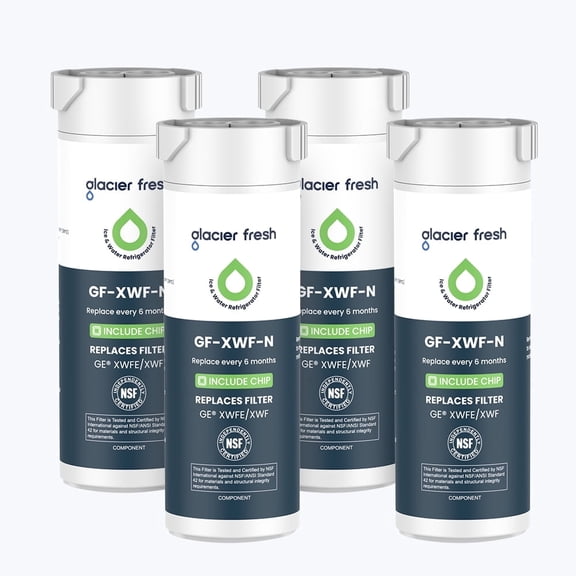 Glacier Fresh XWFE Water Filter, Replacement for GE XWFE, XWF Genuine Ge Refrigerator Compatible with GE French-door - 4 Pack(with chip)