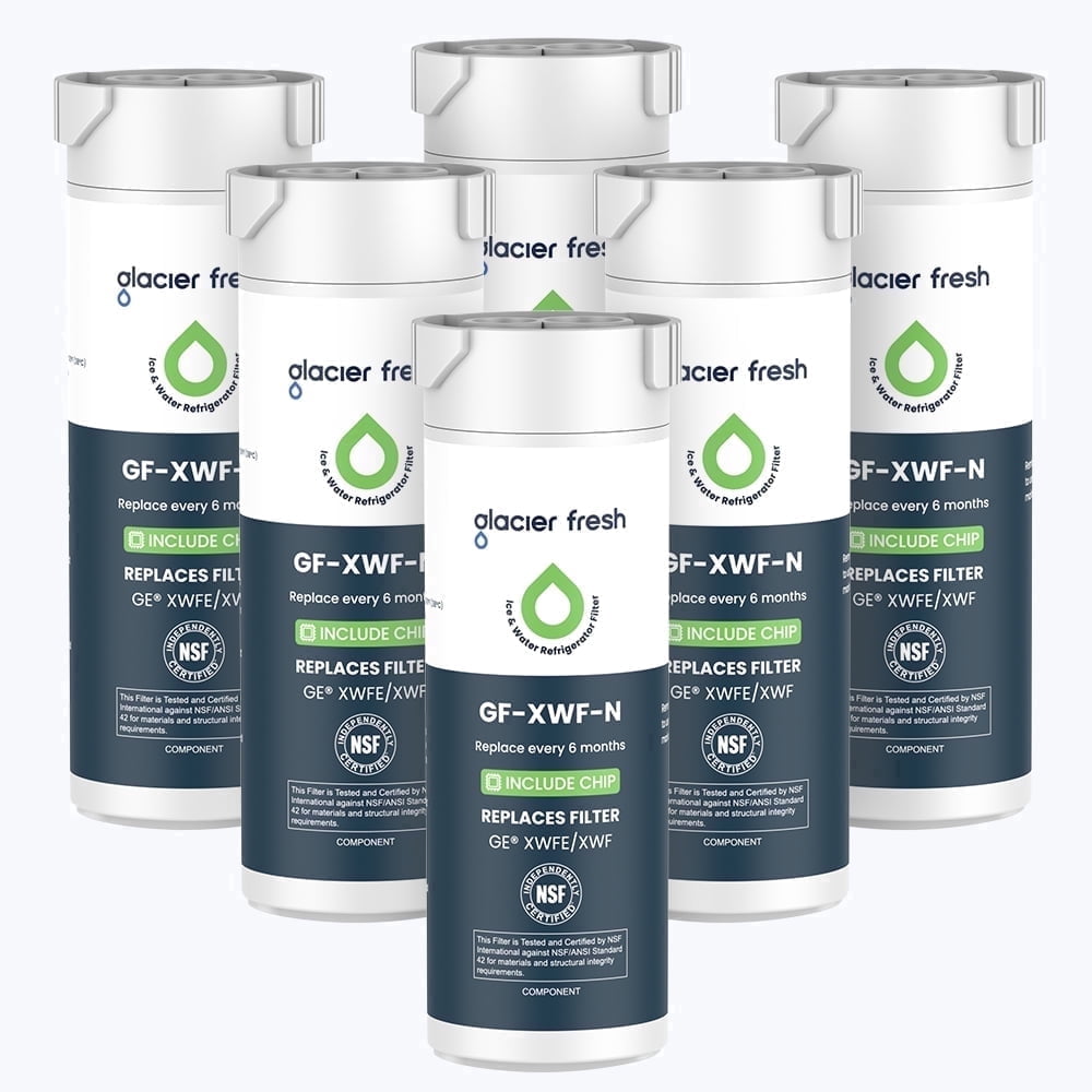 Glacier Fresh XWFE Water Filter, Replacement for GE XWFE, XWF Genuine Ge Refrigerator Compatible with GE French-door - 6 Pack(with chip)