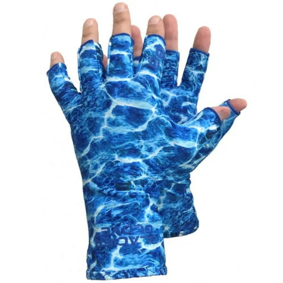 Glacier Outdoor Abaco Bay Sun Glove Unisex UV Protection Fingerless Summer Gloves, Blue Camo L/XL