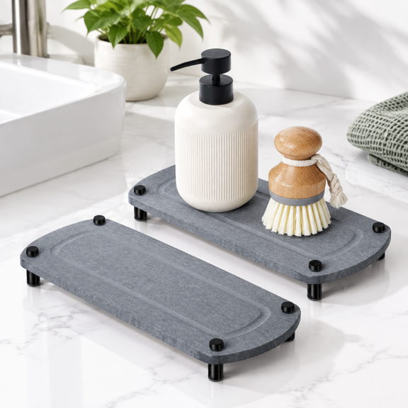 Glacier Gray 2-Piece Diatomaceous Earth Soap Tray Quick Dry Stone Drying Rack