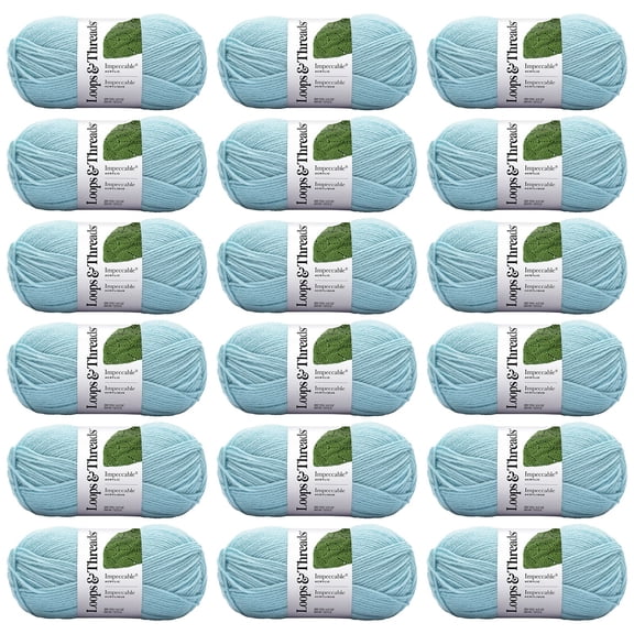 Loops & Threads Glacier Impeccable Yarn - Medium Weight Yarn for Knitting, Crochet, Weaving, Arts & Crafts, 18 Pack