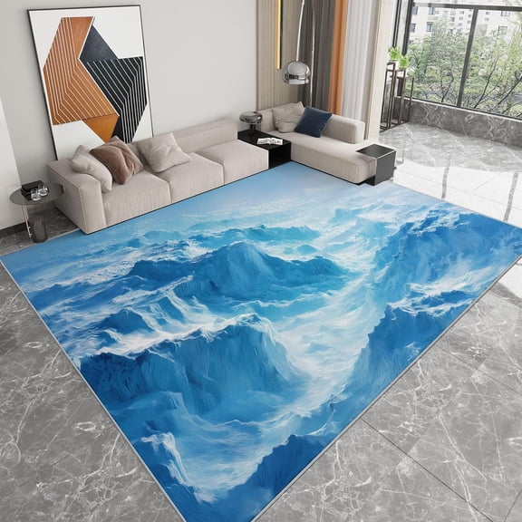 Glacier Mountain Area Rugs, Light Blue Antarctic Glacier Mountains Carpet, Washable Non Slip Low Pile Soft Rug for Living Room Bedroom Dining Room Decor Mat 2x3ft
