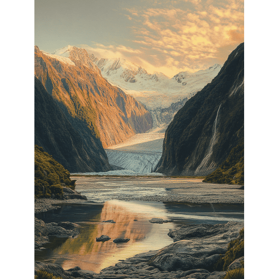Glacier Mountain Sunset Canvas Art Print Suitable for Living Room Bedroom Office Hotel and Restaurant Decoration.