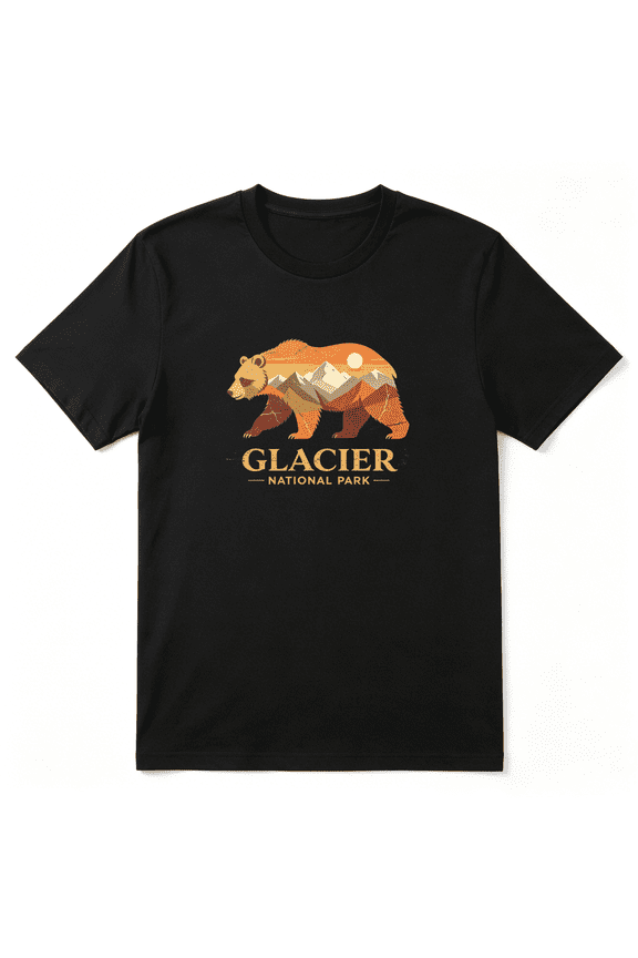 Glacier National Park Bear Slogan Vintage Graphic Tee for Men and Women, Outdoor Hiking Cotton Short Sleeves T-Shirt