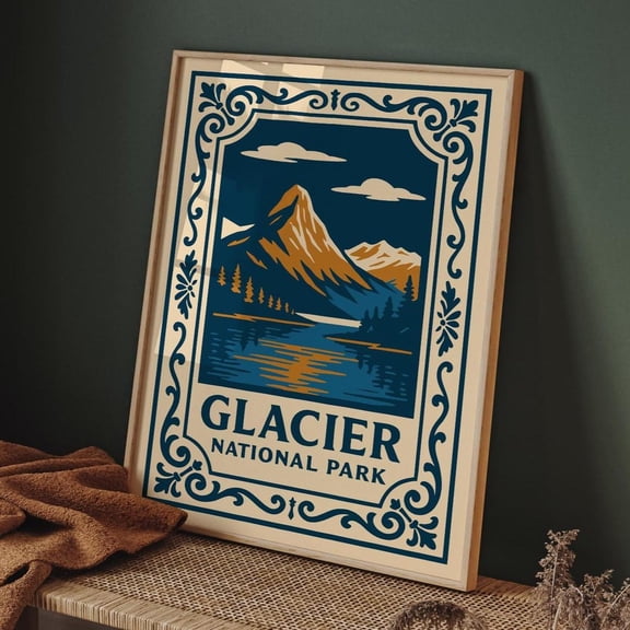 Glacier National Park Bold Blue Landscape Art Unframed Paper Print