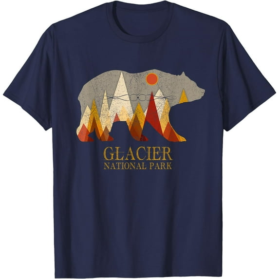 Glacier National Park Grizzly Bear Montana Unisex T-Shirt for Men Women Kids Toddler,Navy Color,Size YS
