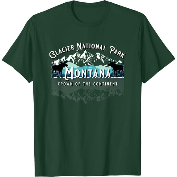 Glacier National Park Montana Moose Hiking Camping Souvenir Unisex T-Shirt for Men Women Kids Toddler,Forest Green Color,Size L