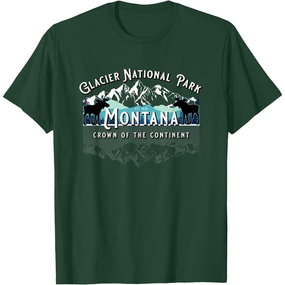 Glacier National Park Montana Moose Hiking Camping Souvenir Unisex T-Shirt for Men Women Kids Toddler,Forest Green Color,Size M