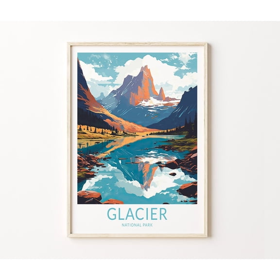 Glacier National Park Montana Mountain Wilderness Nature Art, Unframed Paper Poster 8x10in