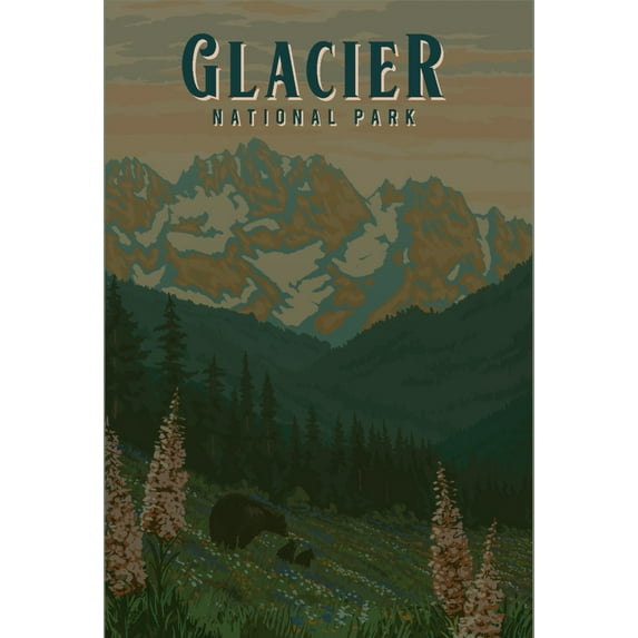 Glacier National Park, Montana, Painterly National Park Series (24x36 Giclee Gallery Art Print, Vivid Textured Wall Decor)
