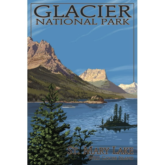 Glacier National Park, Montana, St. Mary Lake (12x18 Wall Art Poster, Room Decor)