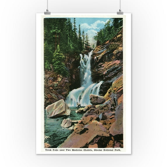 Glacier National Park, Montana - View of Trick Falls near Two Medicine Chalets (12x18 Art Print, Wall Decor Travel Poster)