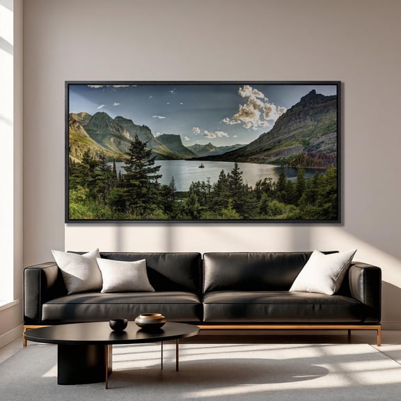 Glacier National Park Poster: Montana Lake & Mountains Panoramic Wall Art, Unframed Poster Size 8x12