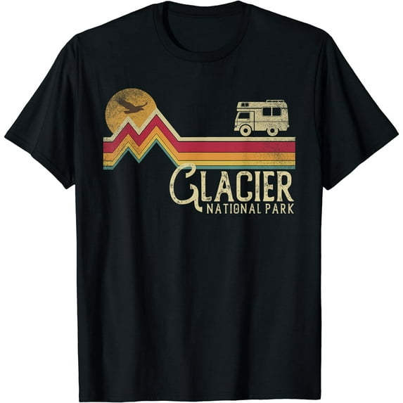 Glacier National Park Retro Style Mountain Vintage - Montana T-Shirt Black Large