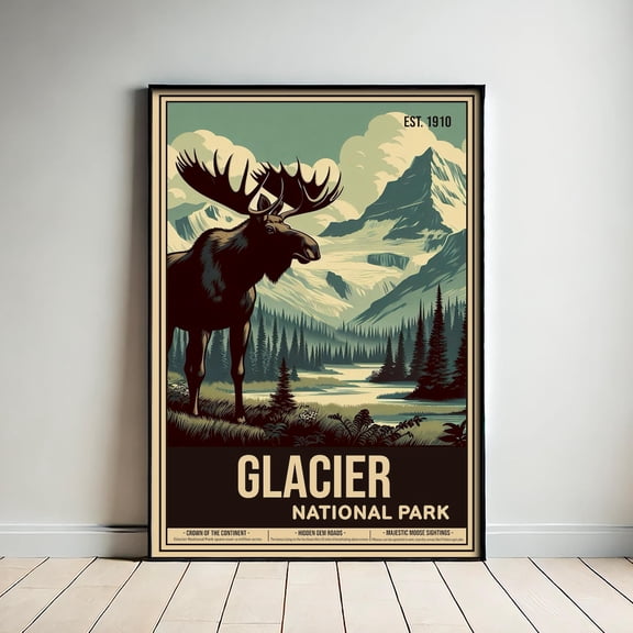 Glacier National Park Scenic Travel Poster, Unframed Size 12x18
