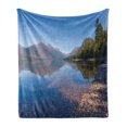 thumbnail image 1 of Glacier National Park Soft Flannel Fleece Throw Blanket, Outdoor Scene of a Forest Colorful Stones near the Lake in Montana, Cozy Plush for Indoor and Outdoor Use, 50" x 60", Multicolor, by Ambesonne, 1 of 5
