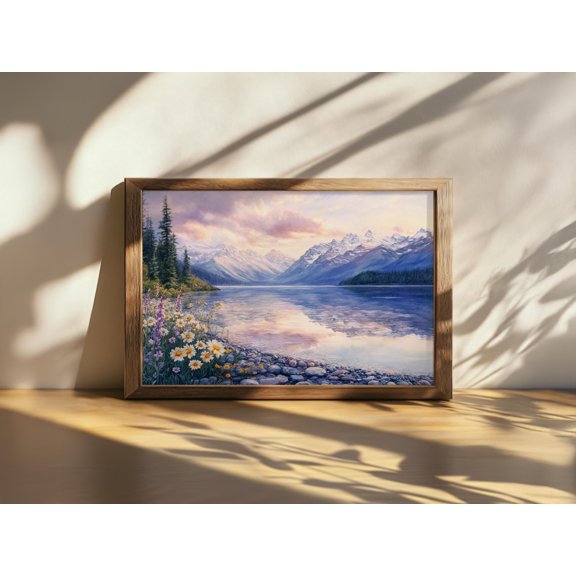 Glacier National Park Sunset Lake Mcdonald Reflection Montana Spring Wildflower Nature Mountain Forest Botanical Wall Art Poster , Poster Print Only