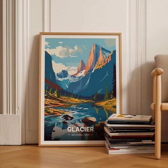 Glacier National Park Travel Poster, Scenic Landscape Wall Art, Nature Inspired Home Decor, Adventure Tourism Artwork Wall Art, Modern Wall Decor, 16x24 UNFRAMED