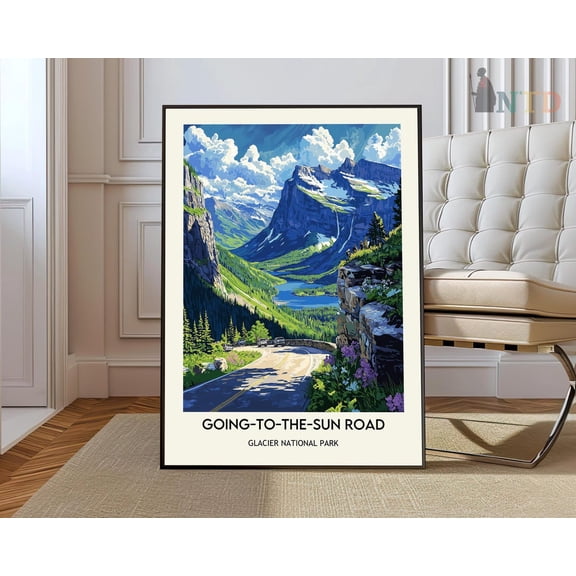 Glacier National Park Travel Prints - Going-To-The-Sun Road Art - Glacier Park Mountain Viewsgoing-To-The-Sun Road Poster Wall Art, Modern Wall Decor, 12x18 UNFRAMED