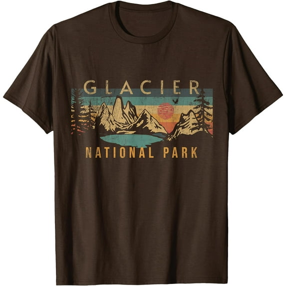 Glacier National Park USA Outdoor Vintage Unisex T-Shirt for Men Women Kids Toddler,Dark Chocolate Color,Size YXL