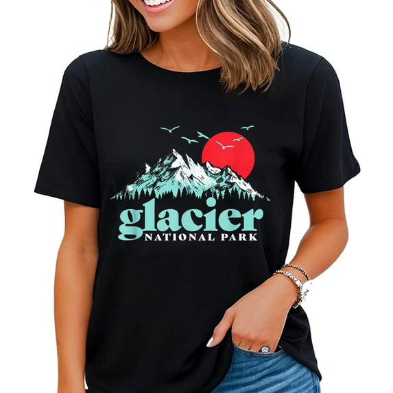 Glacier National Park Vintage 80s Mountains Retro Graphic T-Shirt Black Small