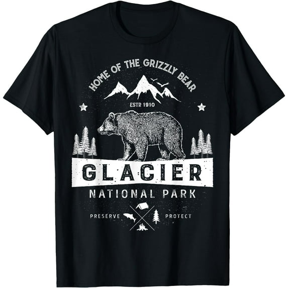 Glacier National Park Vintage Montana Bear Unisex T-Shirt for Men Women Kids Toddler
