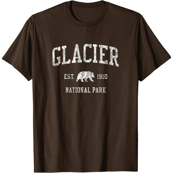 Glacier National Park Vintage Unisex T-Shirt for Men Women Kids Toddler,Dark Chocolate Color,Size 5XL