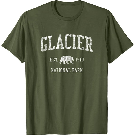 Glacier National Park Vintage Unisex T-Shirt for Men Women Kids Toddler,Military Green Color,Size YS